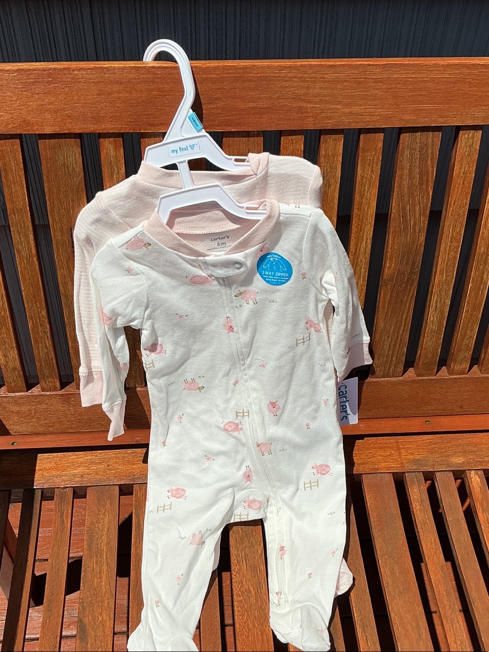 Carter's Cream and Light Pink Floral & Sheep Footed One-Piece